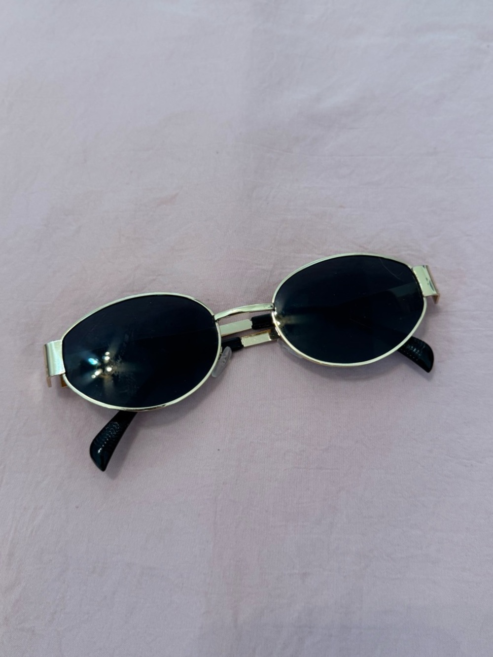 Oval Black Lens Sunglasses with Gold Frame